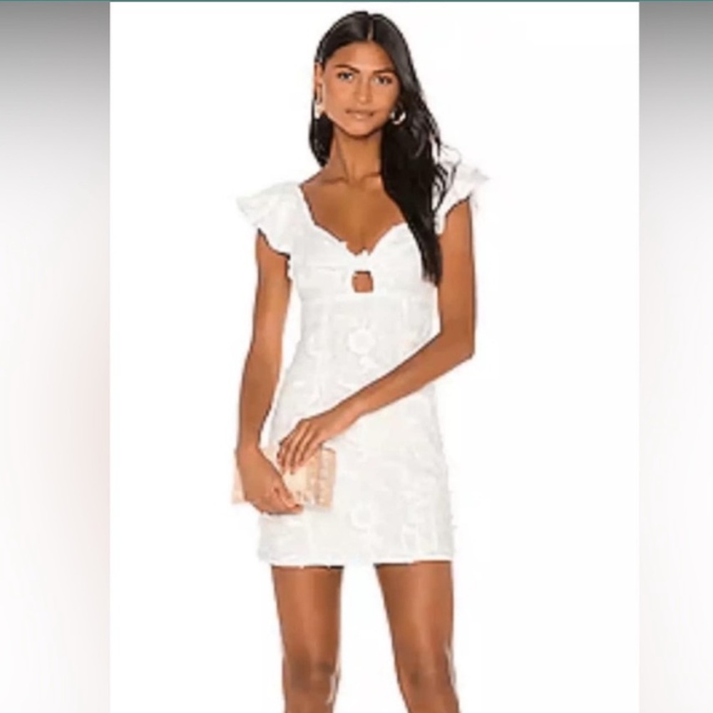 Camila Coelho Carina Mini Dress in White Floral Revolve Ruffle Small
